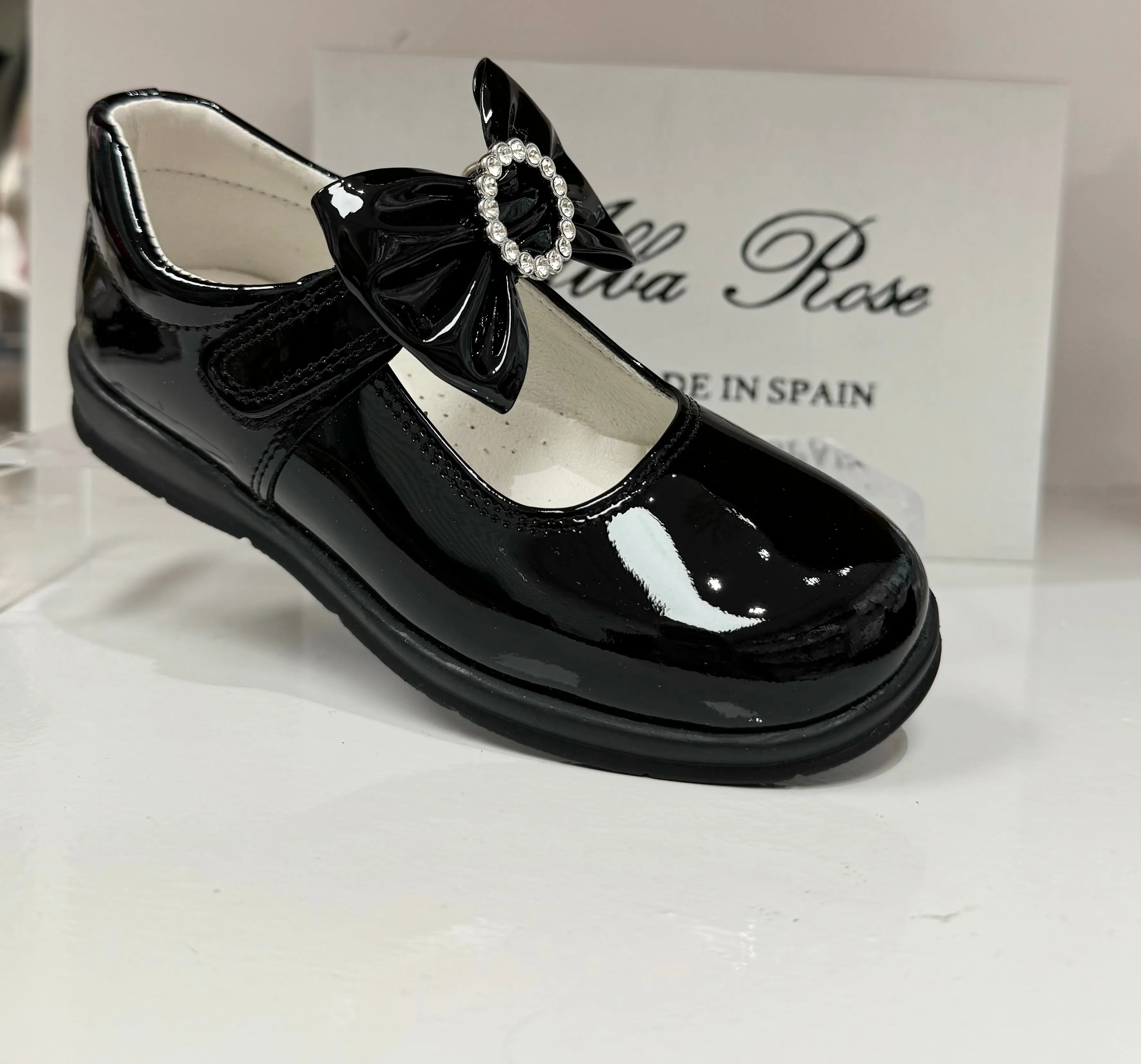 6273 Black School Shoes -  Bow (Flat Sole)