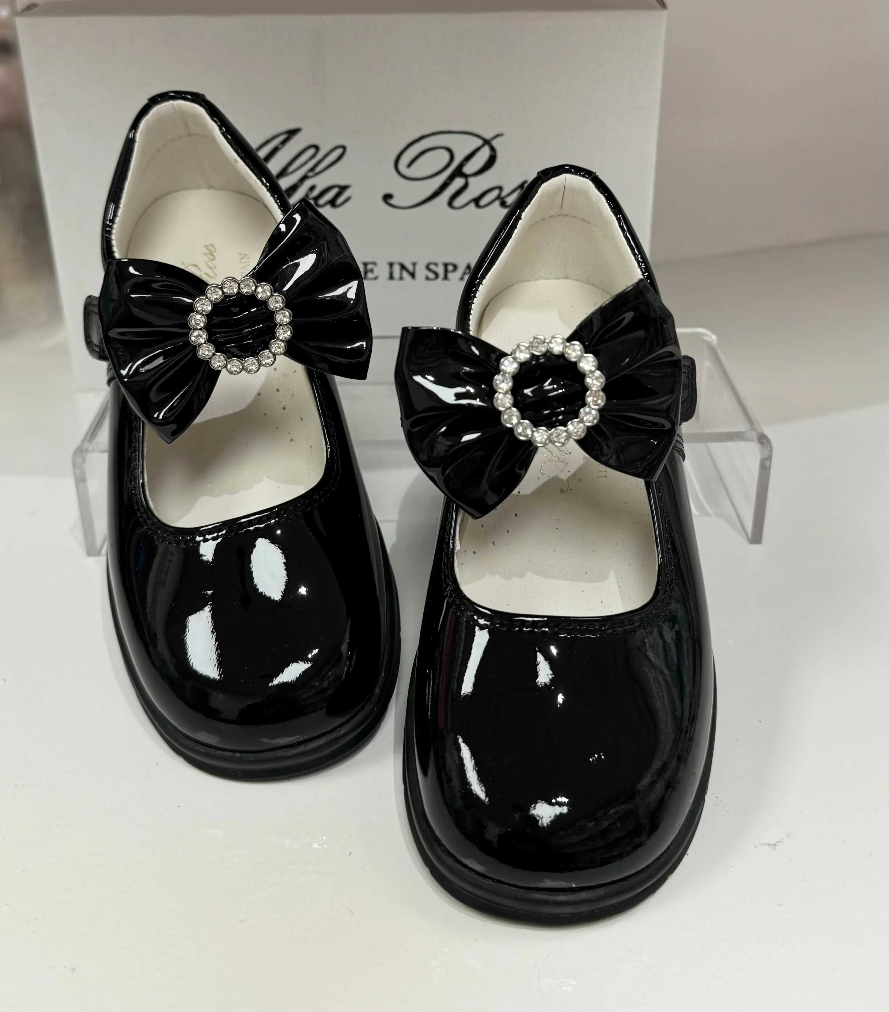 6273 Black School Shoes -  Bow (Flat Sole)