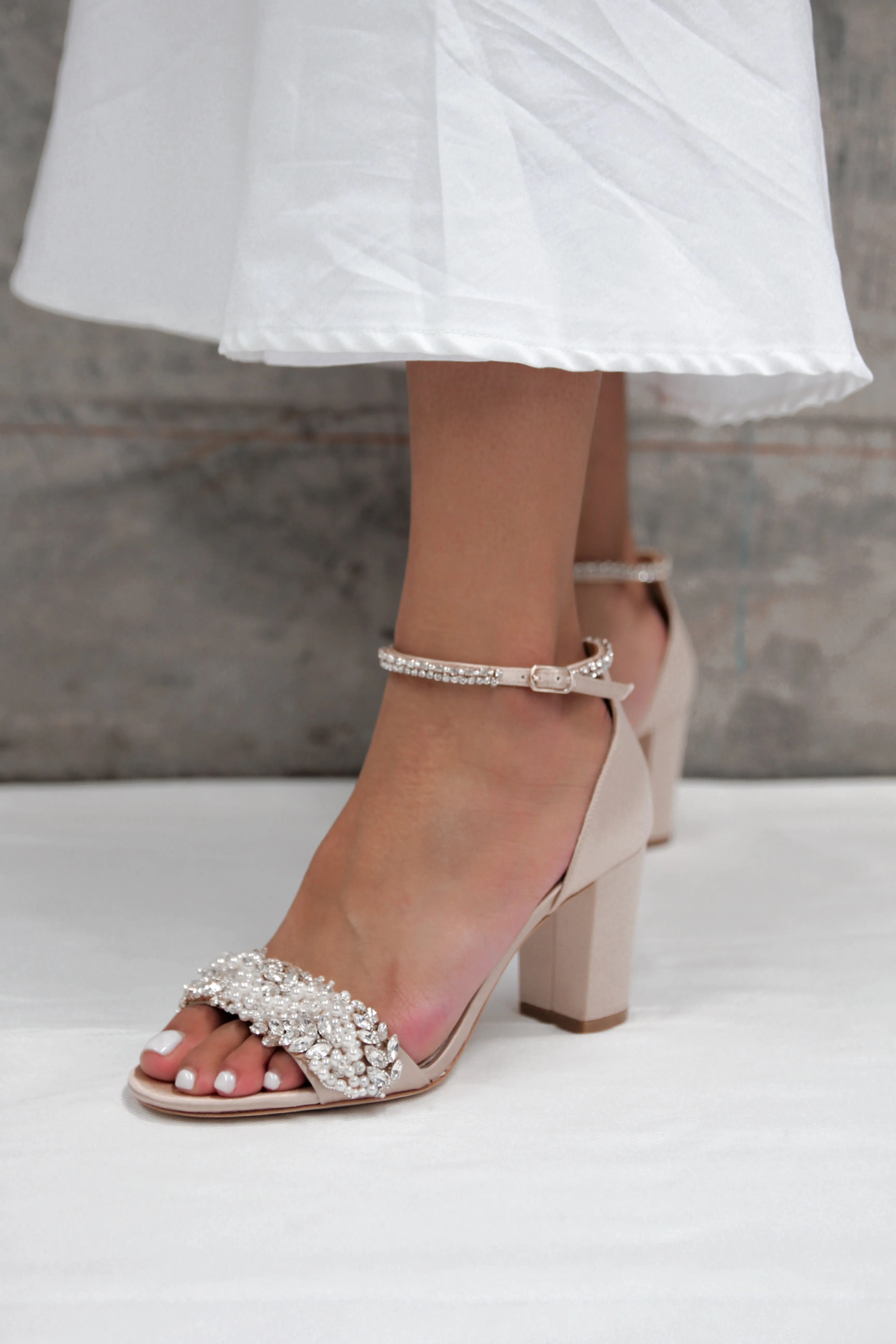 Adele - Nude Crystal And Pearl Bridal Block Heel