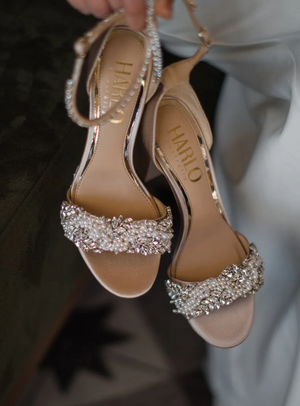 Adele - Nude Crystal And Pearl Bridal Block Heel