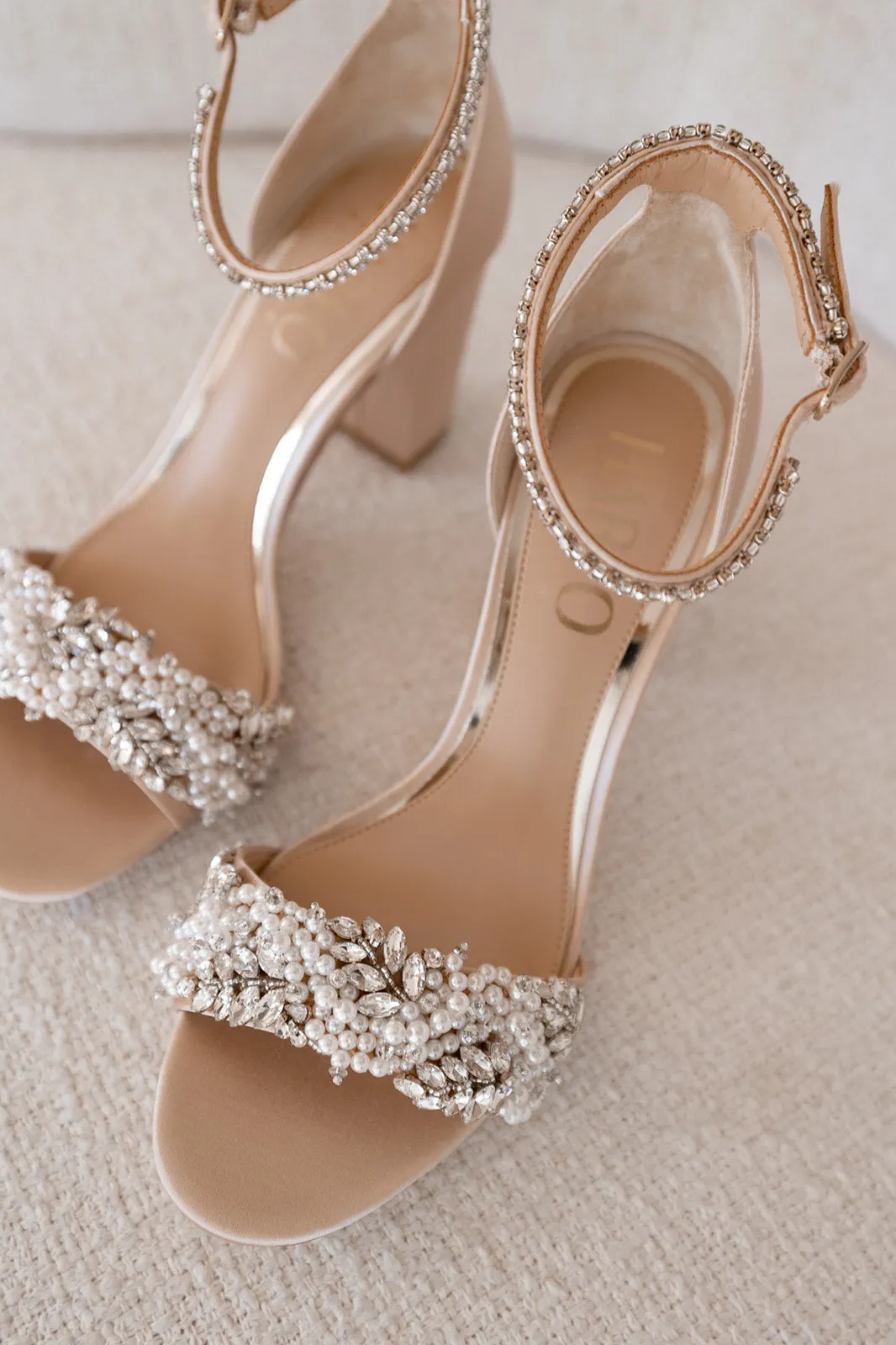 Adele - Nude Crystal And Pearl Bridal Block Heel