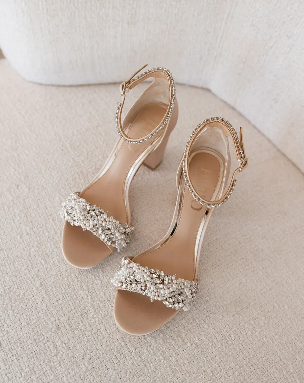 Adele - Nude Crystal And Pearl Bridal Block Heel