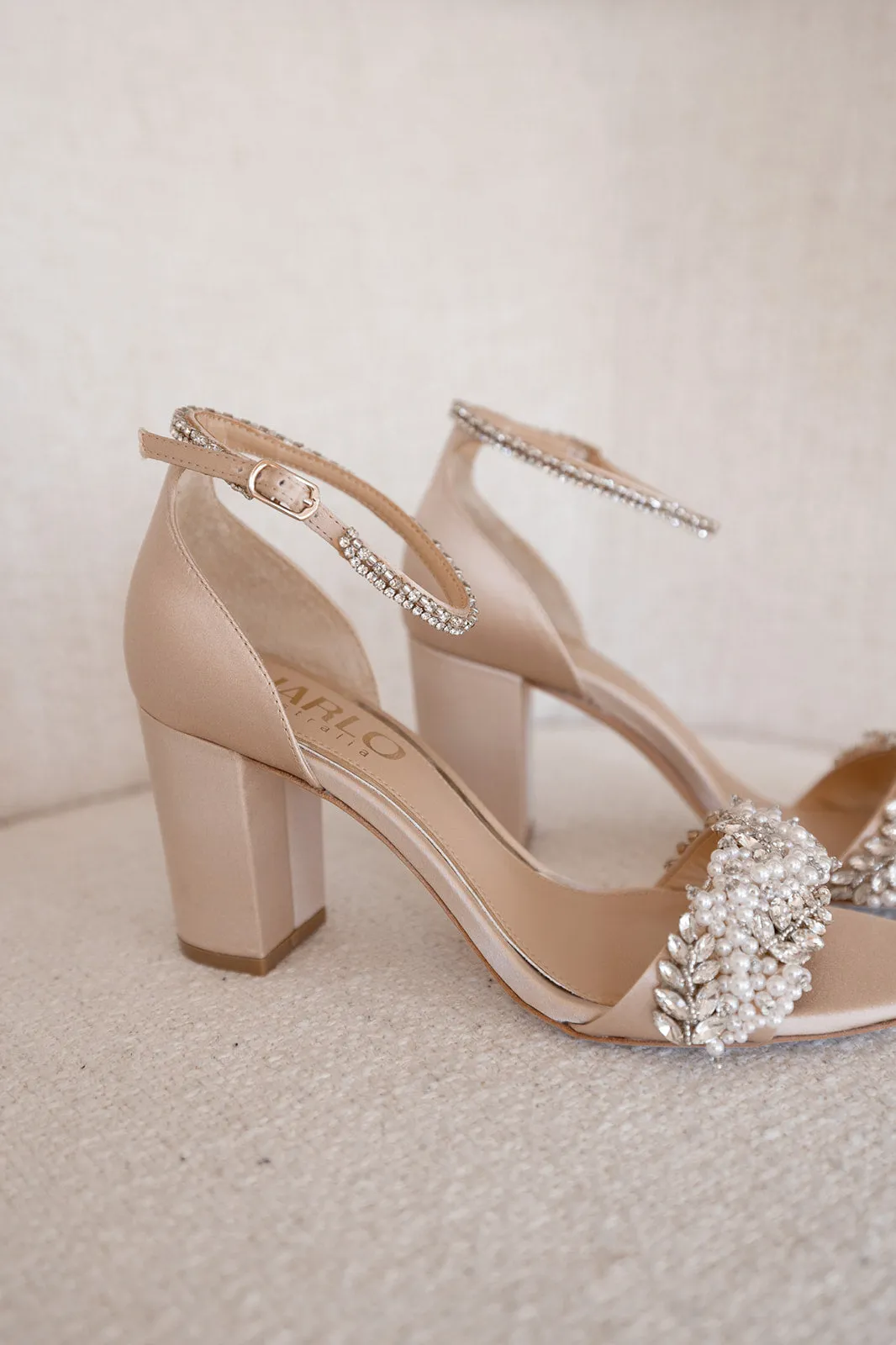 Adele - Nude Crystal And Pearl Bridal Block Heel