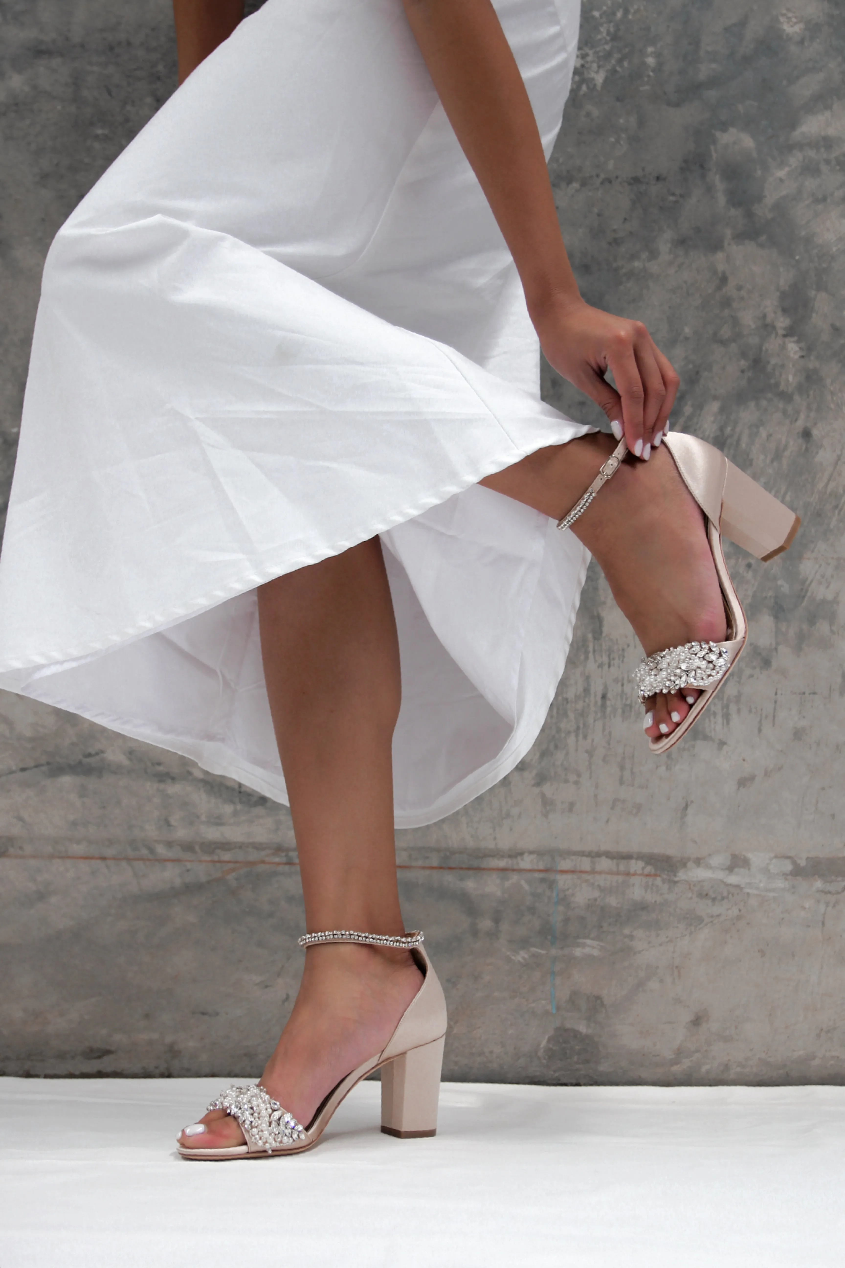 Adele - Nude Crystal And Pearl Bridal Block Heel