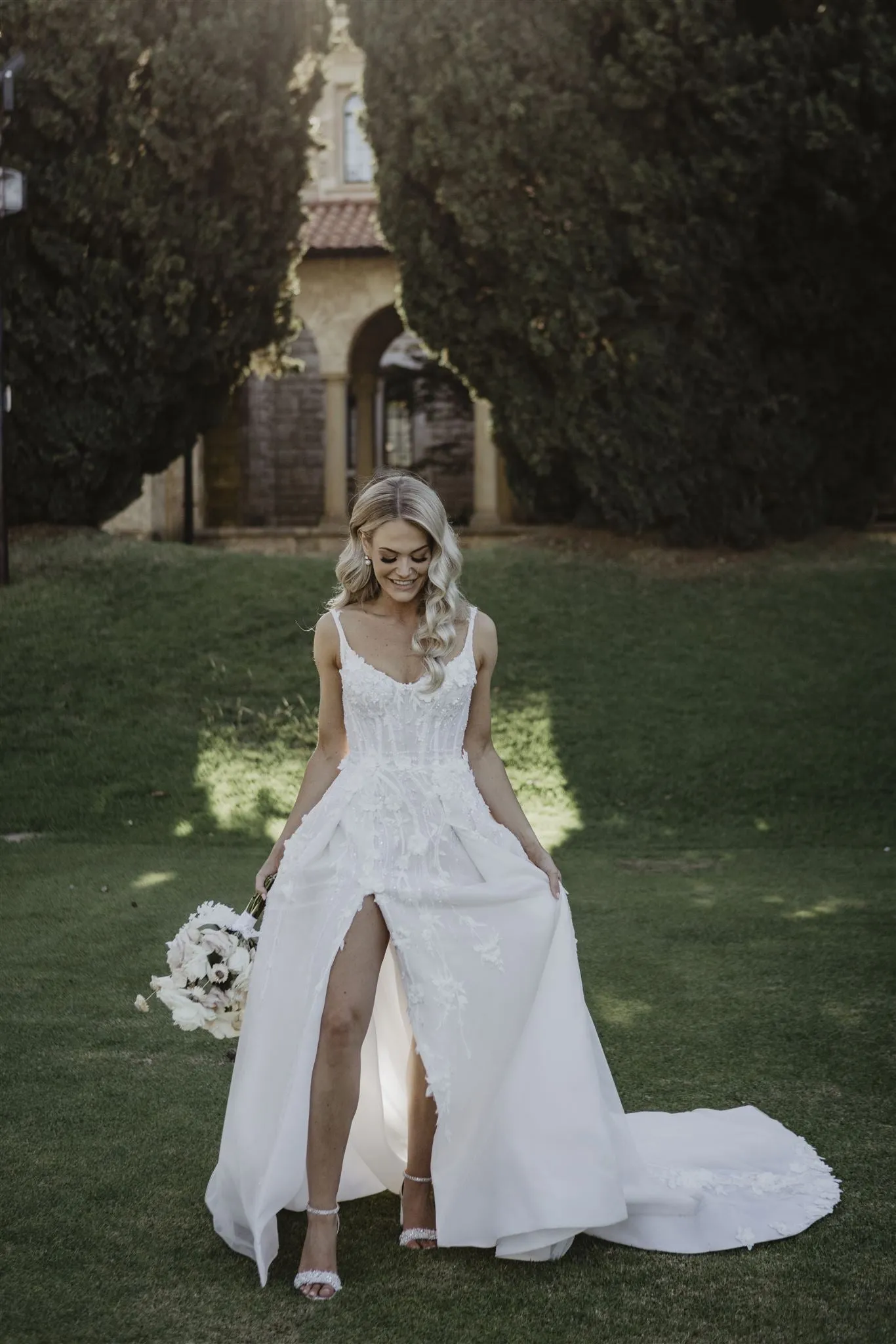 Adele - White Crystal And Pearl Bridal Block Heel