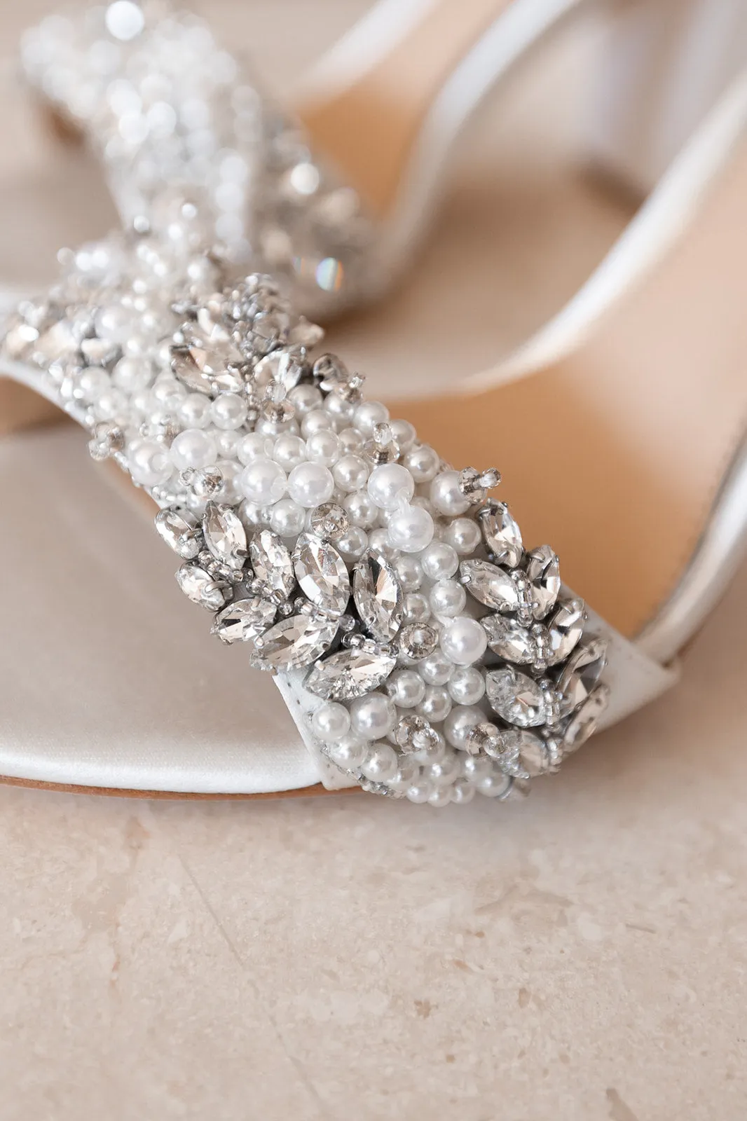 Adele - White Crystal And Pearl Bridal Block Heel