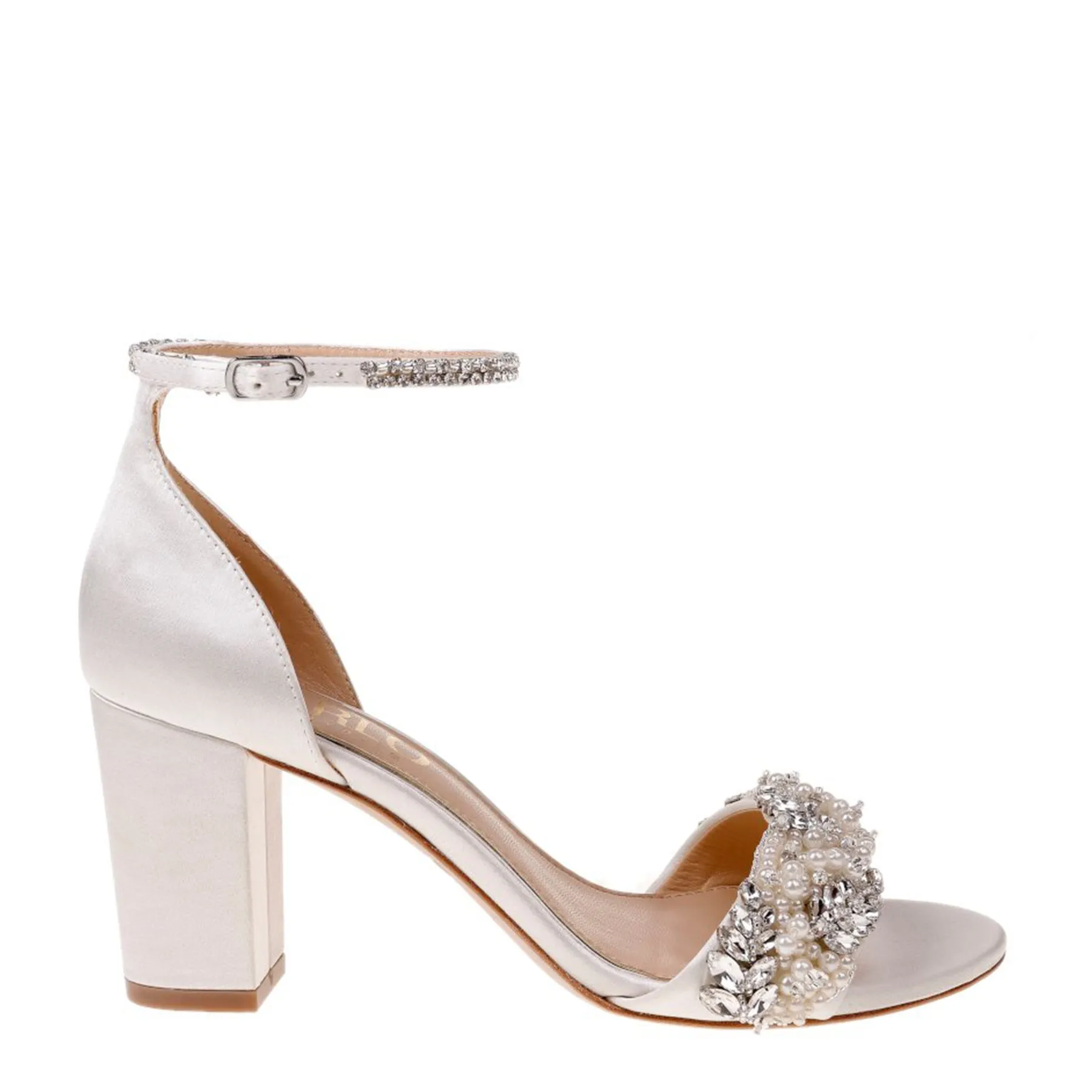 Adele - White Crystal And Pearl Bridal Block Heel