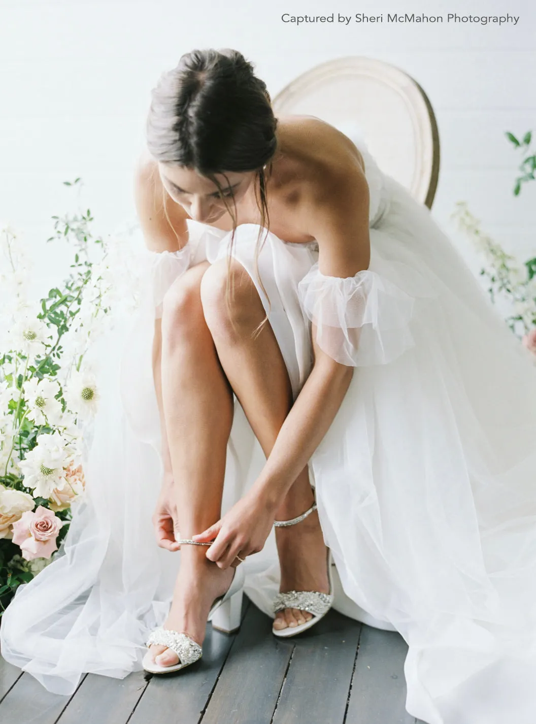 Adele - White Crystal And Pearl Bridal Block Heel