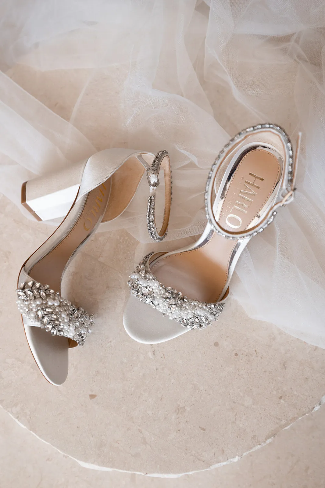 Adele - White Crystal And Pearl Bridal Block Heel