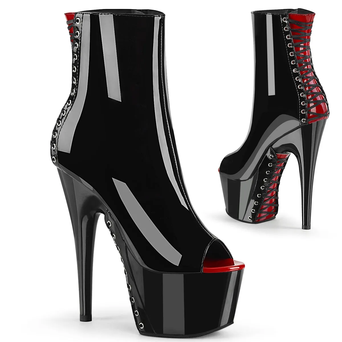 Adore-1025 Black-Red Patent, 7" Heels