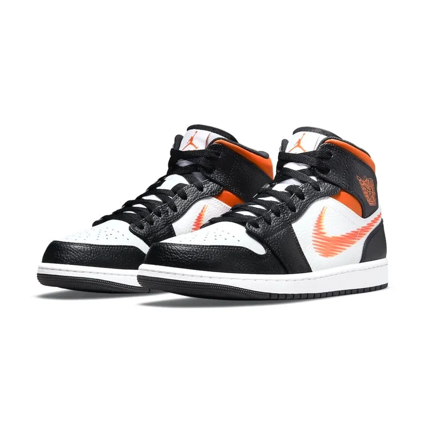 Air Jordan 1 Mid Zig Zag Swoosh Total Orange Black White