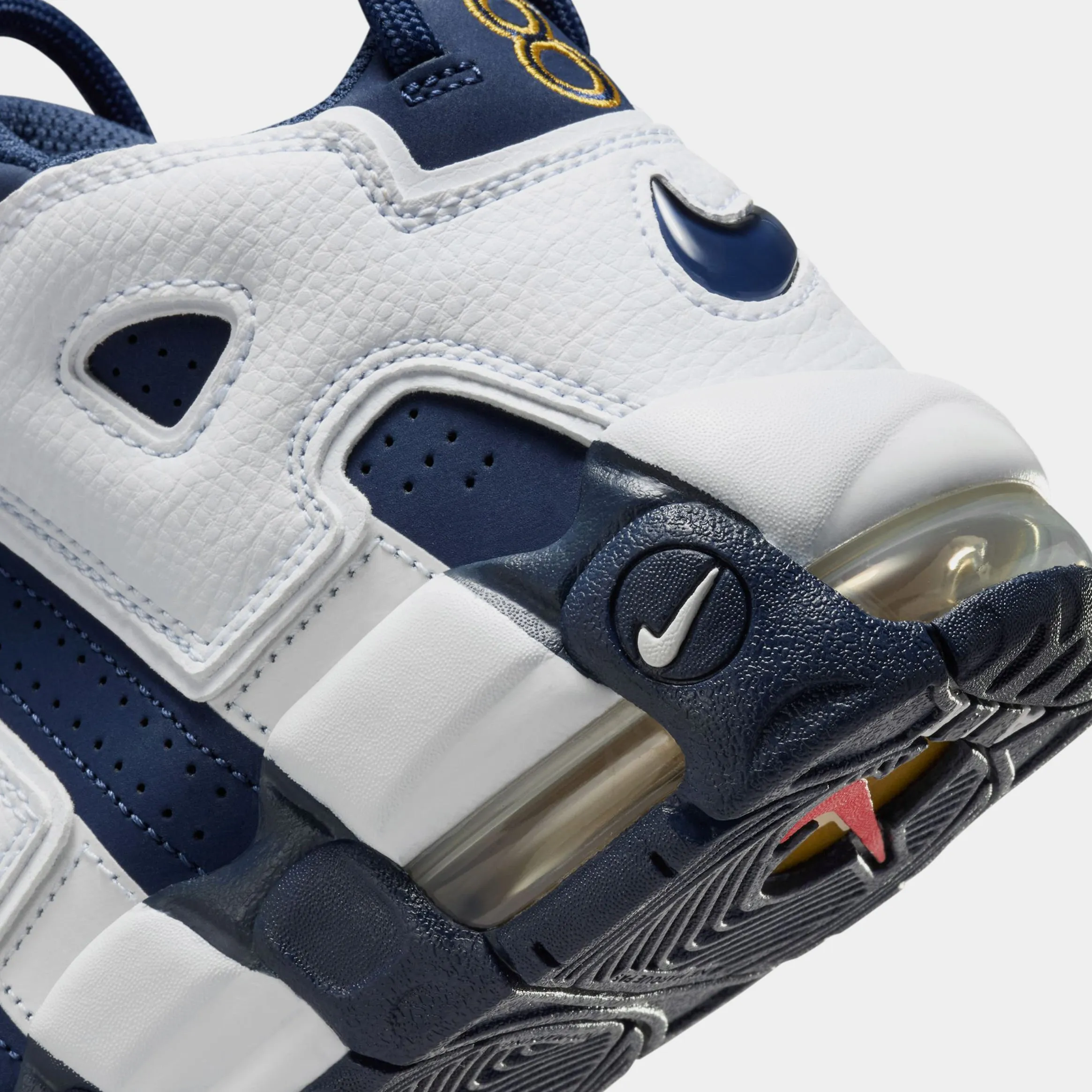 Air More Uptempo '96 Grade School Basketball Shoes (White/Midnight Navy/Metallic Gold)