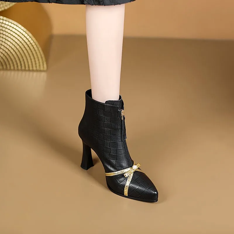 AlliChic Pointed Toe Heel Ankle Boots