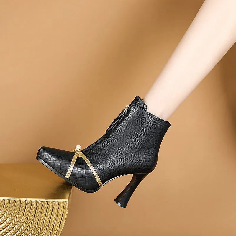 AlliChic Pointed Toe Heel Ankle Boots