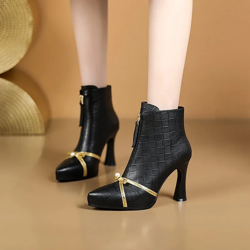 AlliChic Pointed Toe Heel Ankle Boots