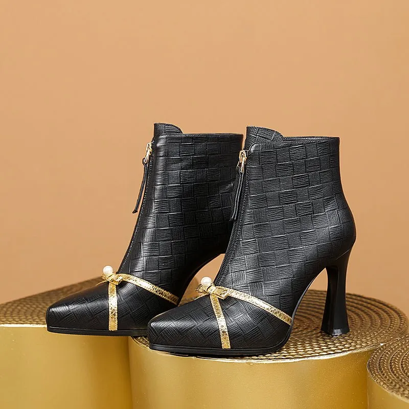 AlliChic Pointed Toe Heel Ankle Boots