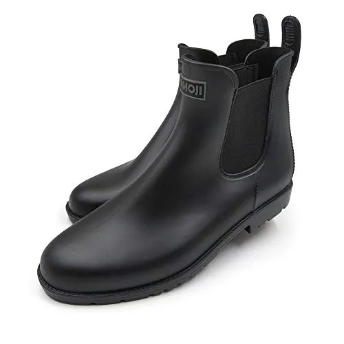 Amoji Unisex Chelsea Rain Boots Waterproof Ankle Boots Short Booties Rainy Footwear black 6 Women/5 Men