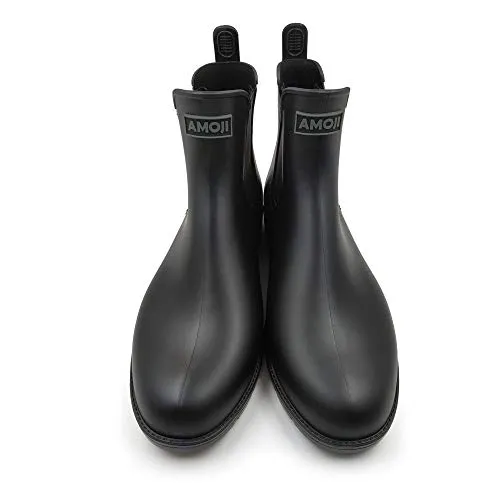 Amoji Unisex Chelsea Rain Boots Waterproof Ankle Boots Short Booties Rainy Footwear black 6 Women/5 Men