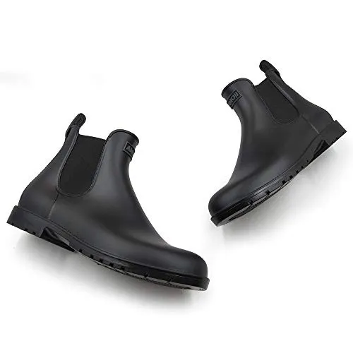 Amoji Unisex Chelsea Rain Boots Waterproof Ankle Boots Short Booties Rainy Footwear black 6 Women/5 Men