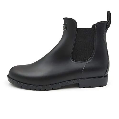 Amoji Unisex Chelsea Rain Boots Waterproof Ankle Boots Short Booties Rainy Footwear black 6 Women/5 Men