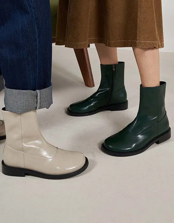 Autumn Winter Smooth Leather Chelsea Boots for Women