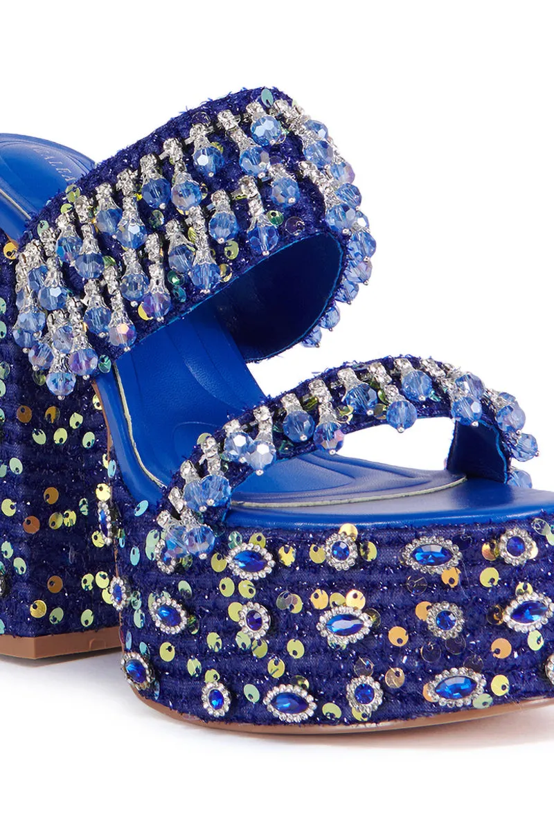 AZALEA WANG AERILYN BLUE EMBELLISHED PLATFORM HEEL