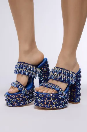 AZALEA WANG AERILYN BLUE EMBELLISHED PLATFORM HEEL