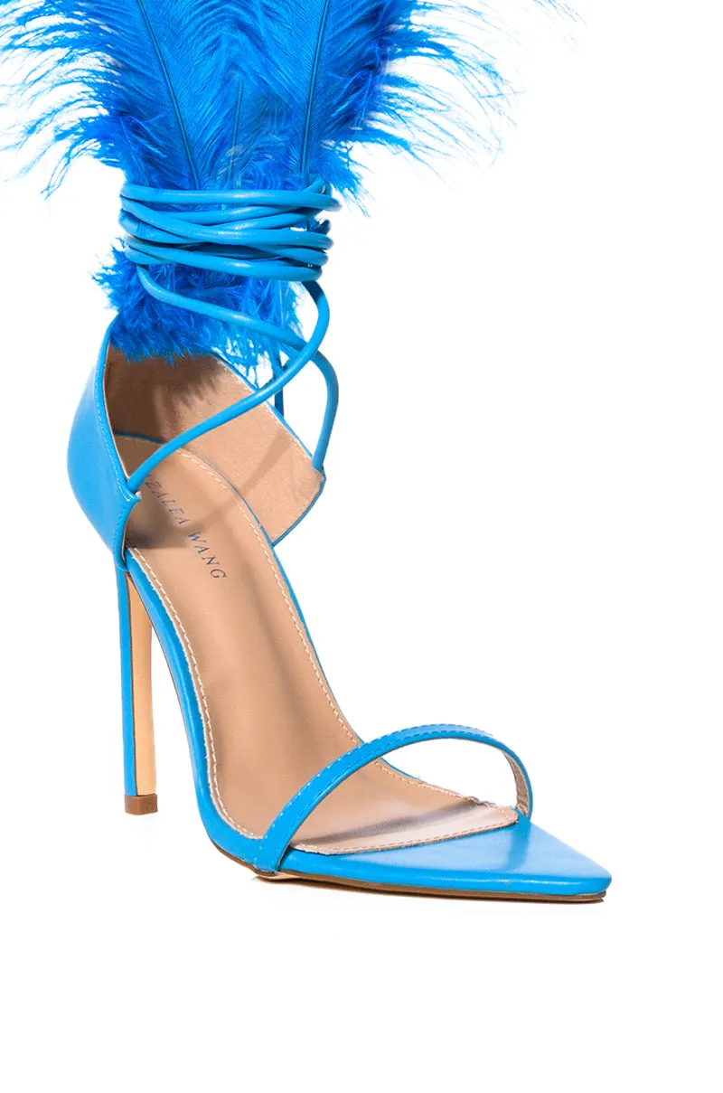 AZALEA WANG CLEASBY FEATHER SANDAL IN BLUE