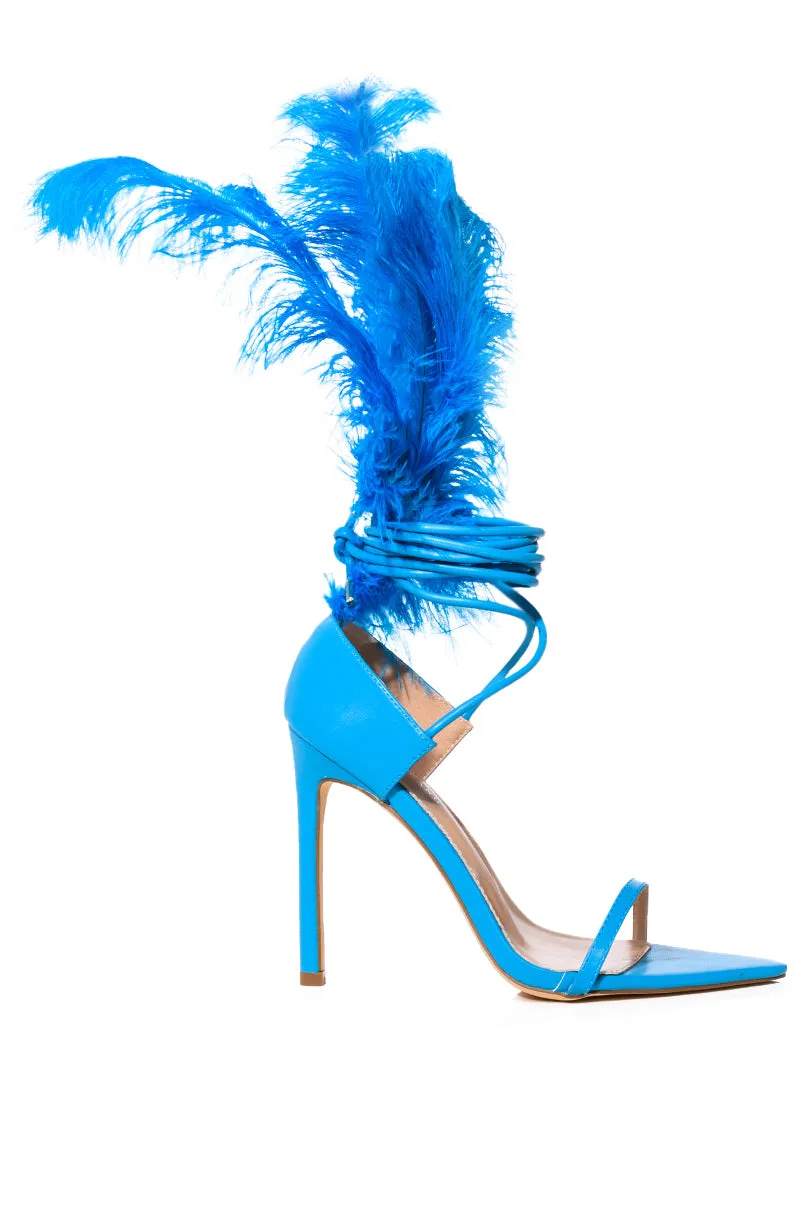 AZALEA WANG CLEASBY FEATHER SANDAL IN BLUE