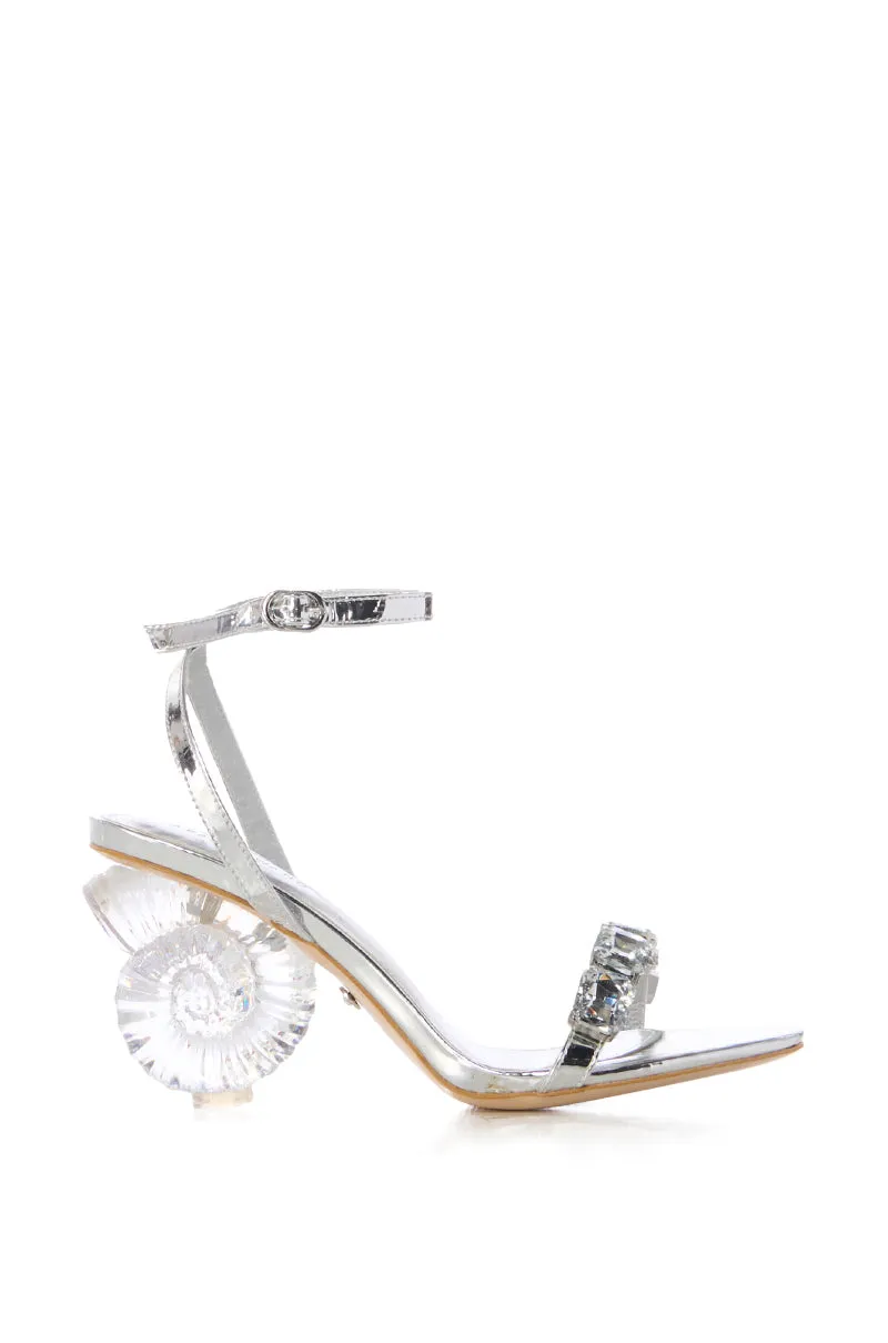 AZALEA WANG GEFFRON SILVER SHELL HEEL SANDAL