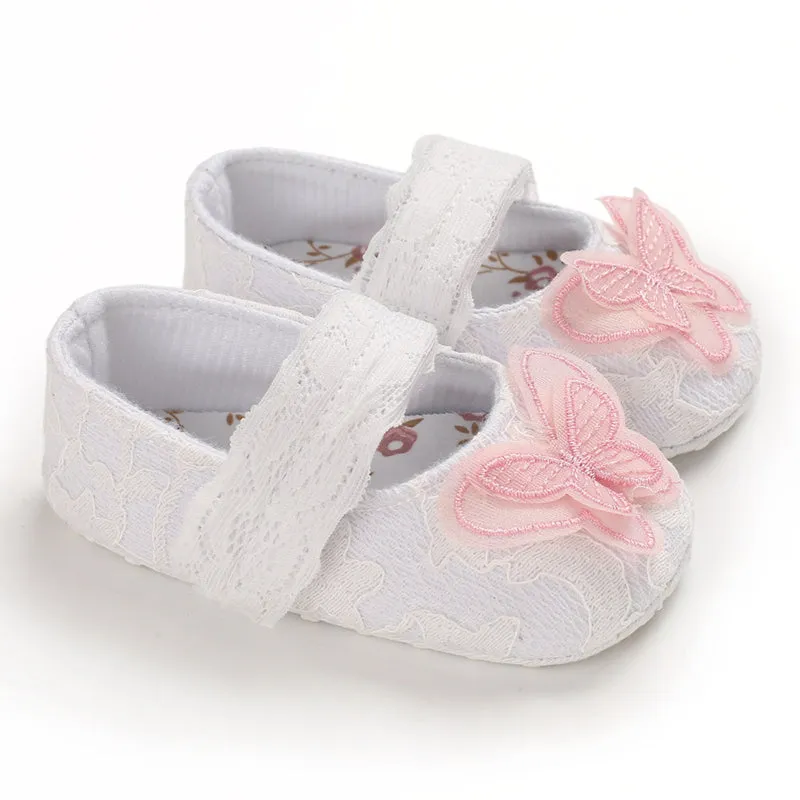 Baby First Walkers Newborn Baby Girl Bow Crib Shoes Soft Sole Prewalker Anti-slip Pram Sneakers Lace Butterfly Shoes.