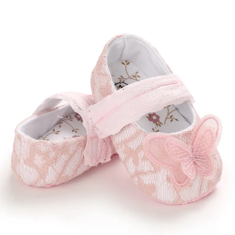 Baby First Walkers Newborn Baby Girl Bow Crib Shoes Soft Sole Prewalker Anti-slip Pram Sneakers Lace Butterfly Shoes.