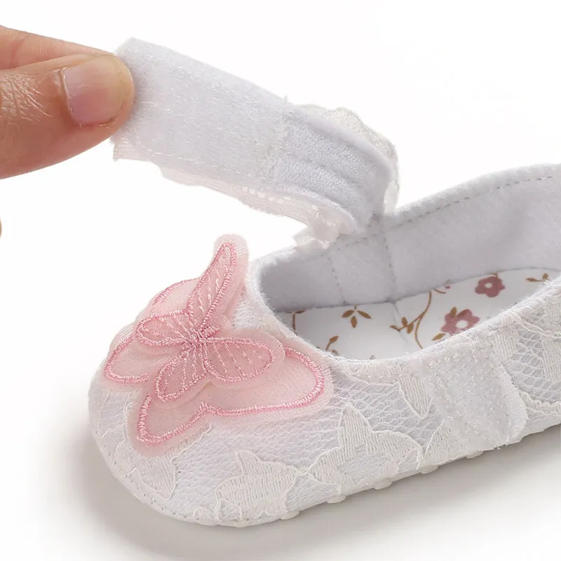 Baby First Walkers Newborn Baby Girl Bow Crib Shoes Soft Sole Prewalker Anti-slip Pram Sneakers Lace Butterfly Shoes.