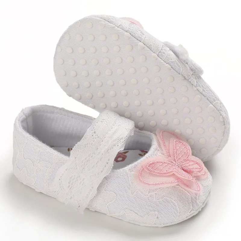 Baby First Walkers Newborn Baby Girl Bow Crib Shoes Soft Sole Prewalker Anti-slip Pram Sneakers Lace Butterfly Shoes.