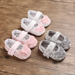 Baby First Walkers Newborn Baby Girl Bow Crib Shoes Soft Sole Prewalker Anti-slip Pram Sneakers Lace Butterfly Shoes.