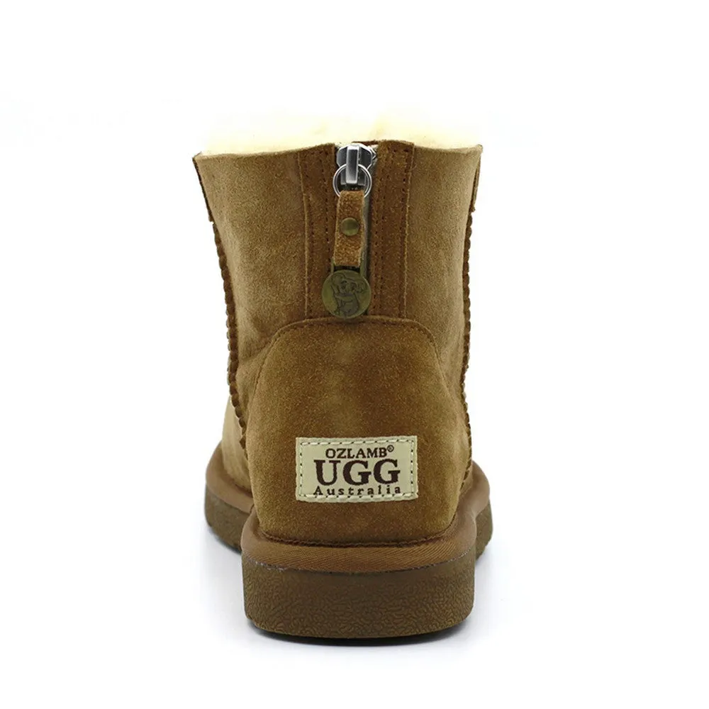 Back Zipper Short Ugg Boot - Chestnut