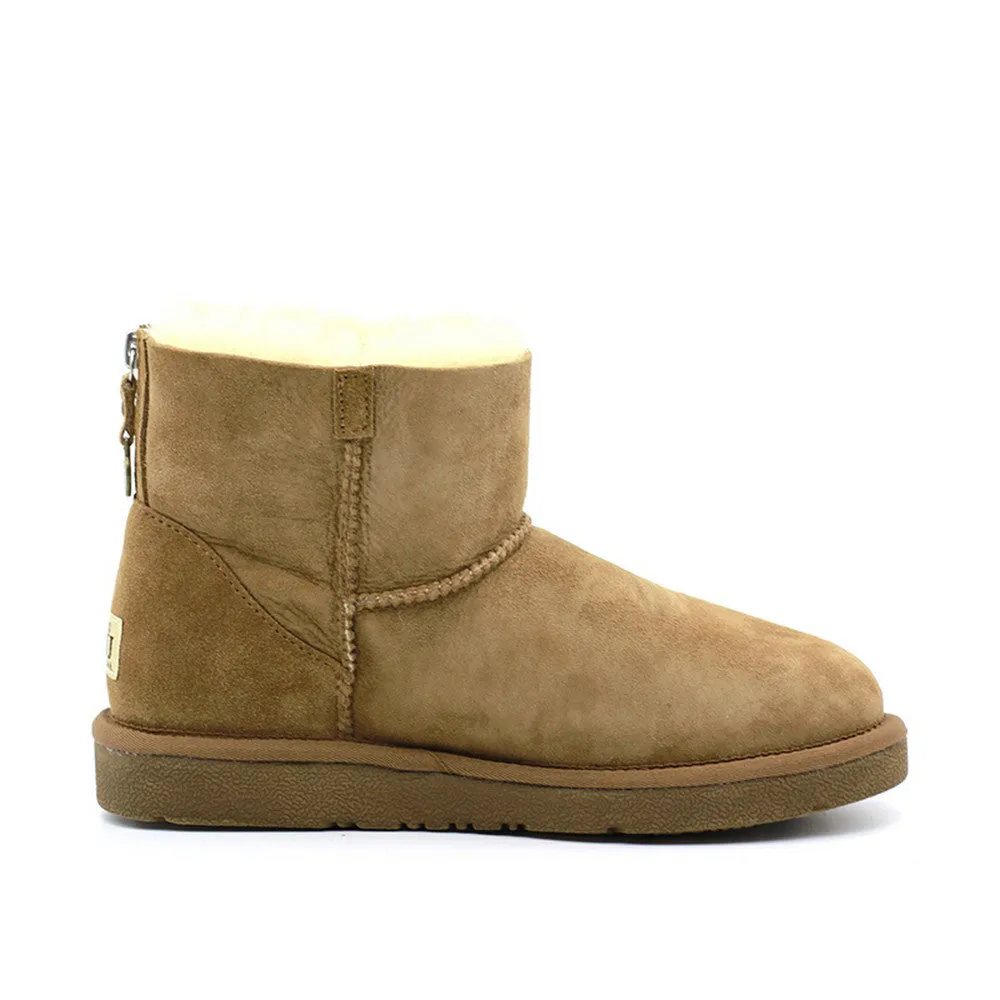 Back Zipper Short Ugg Boot - Chestnut