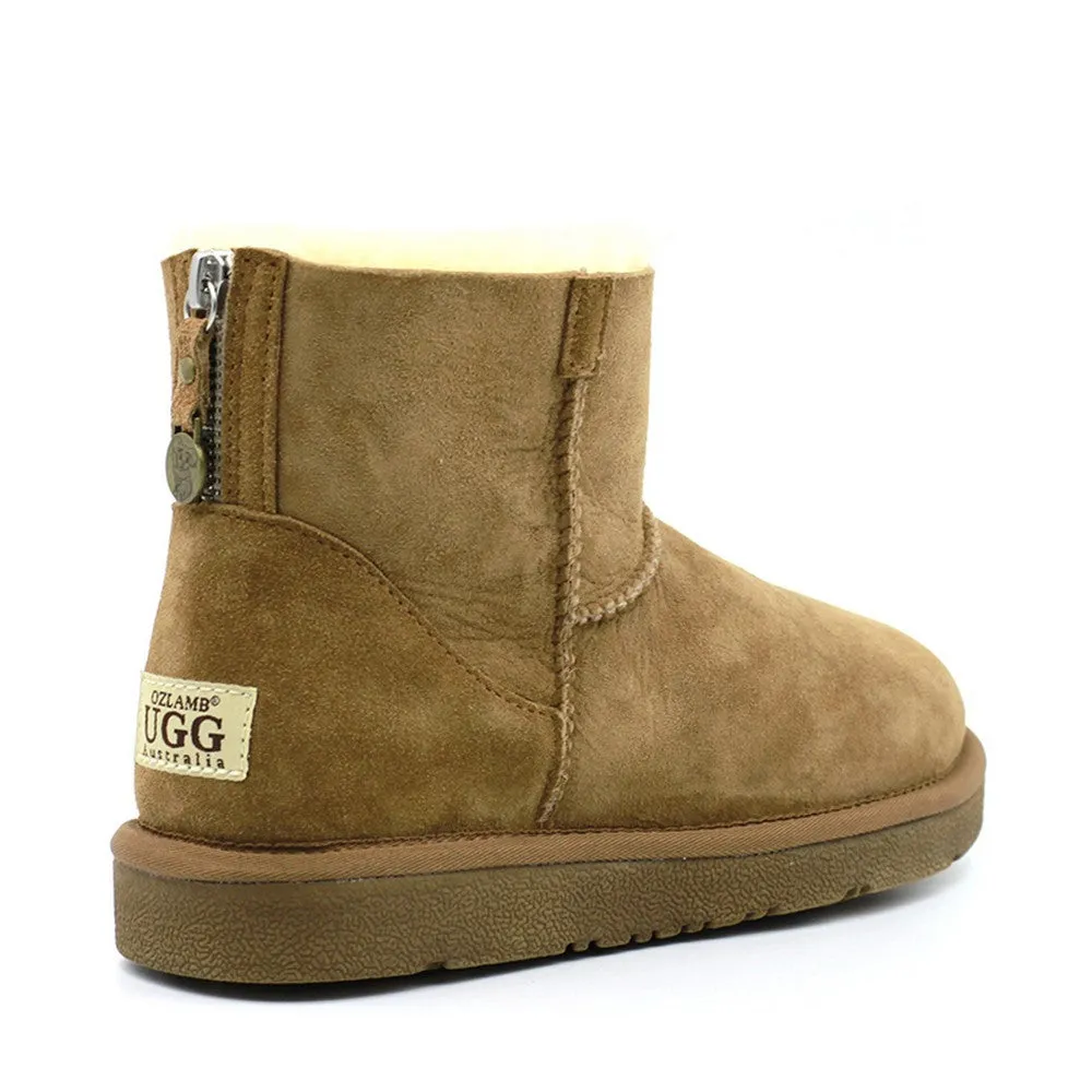 Back Zipper Short Ugg Boot - Chestnut