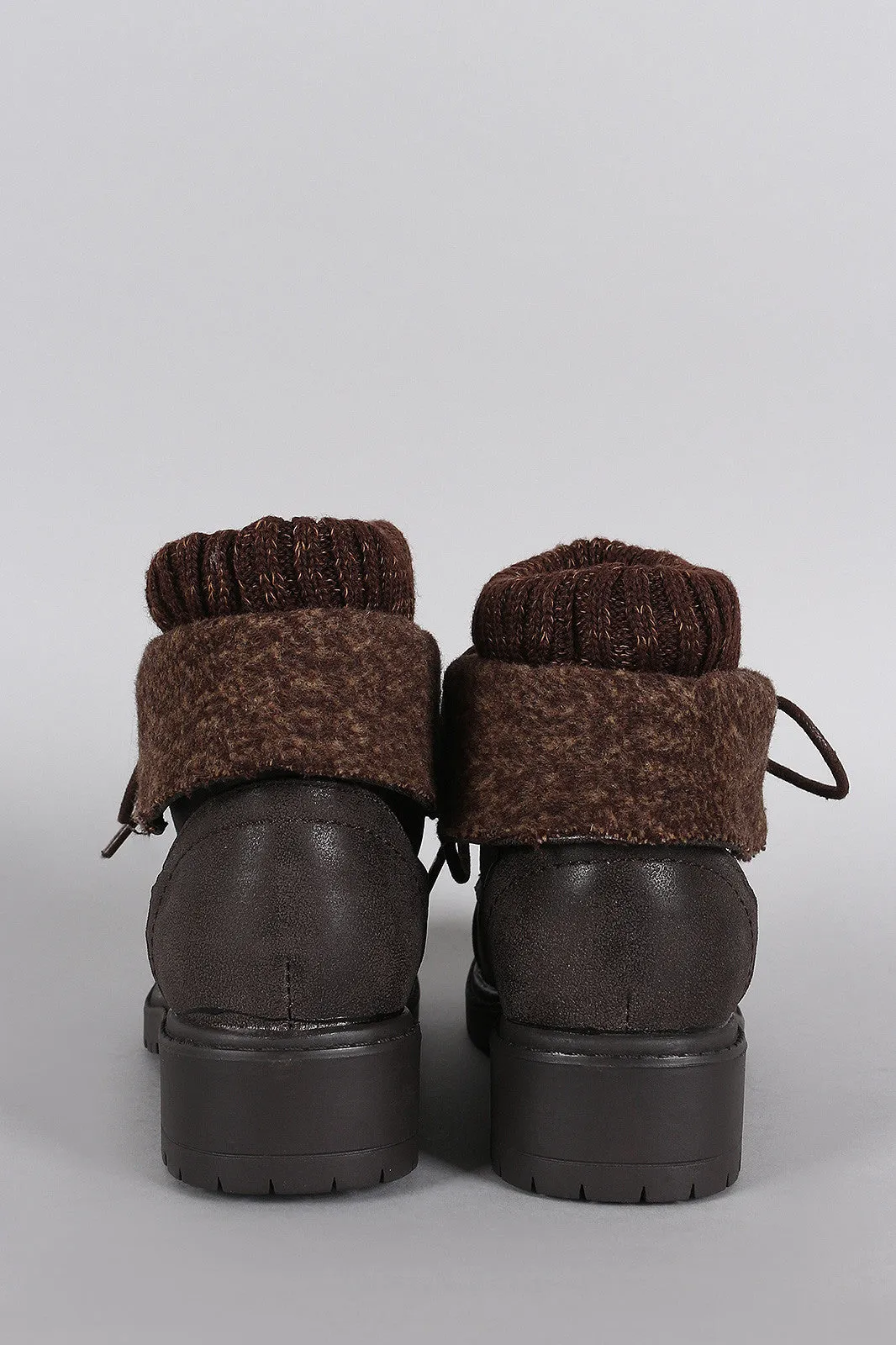 Bamboo Combat Sweater Cuff Lace-Up Booties