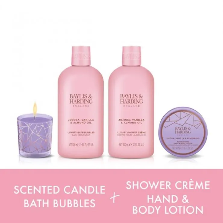 Baylis & Harding Jojoba, Vanilla & Almond Oil Luxury Candlelit Bathing Gift Set - Vegan Friendly