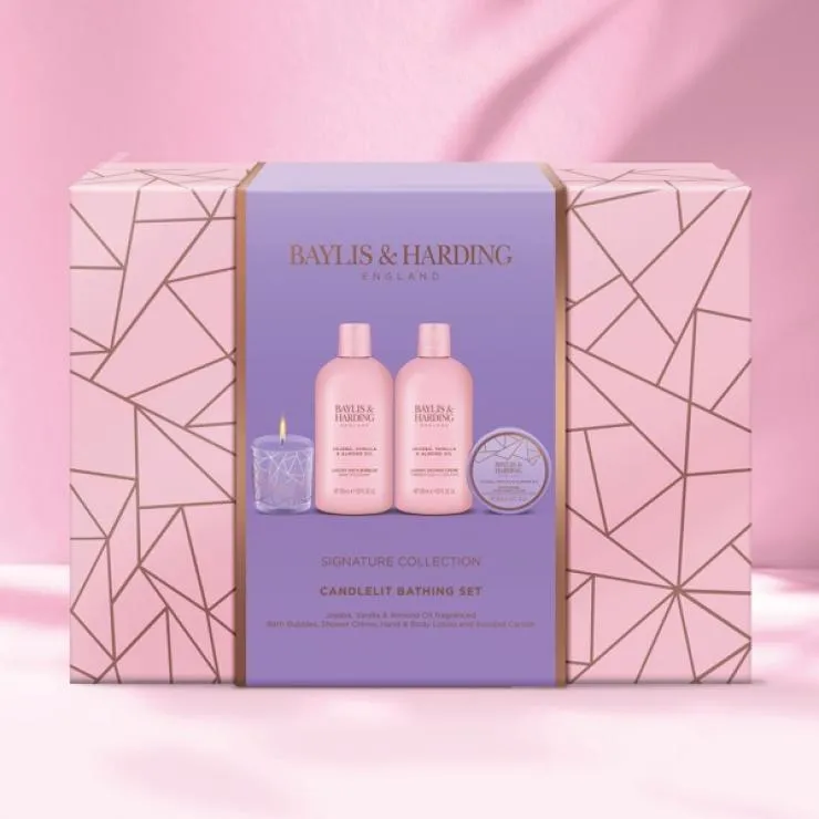 Baylis & Harding Jojoba, Vanilla & Almond Oil Luxury Candlelit Bathing Gift Set - Vegan Friendly