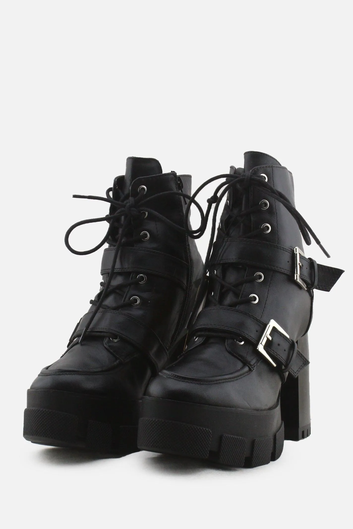 Bershka Laces Buckle Straps Platform Boots | 100% Authentic Leather