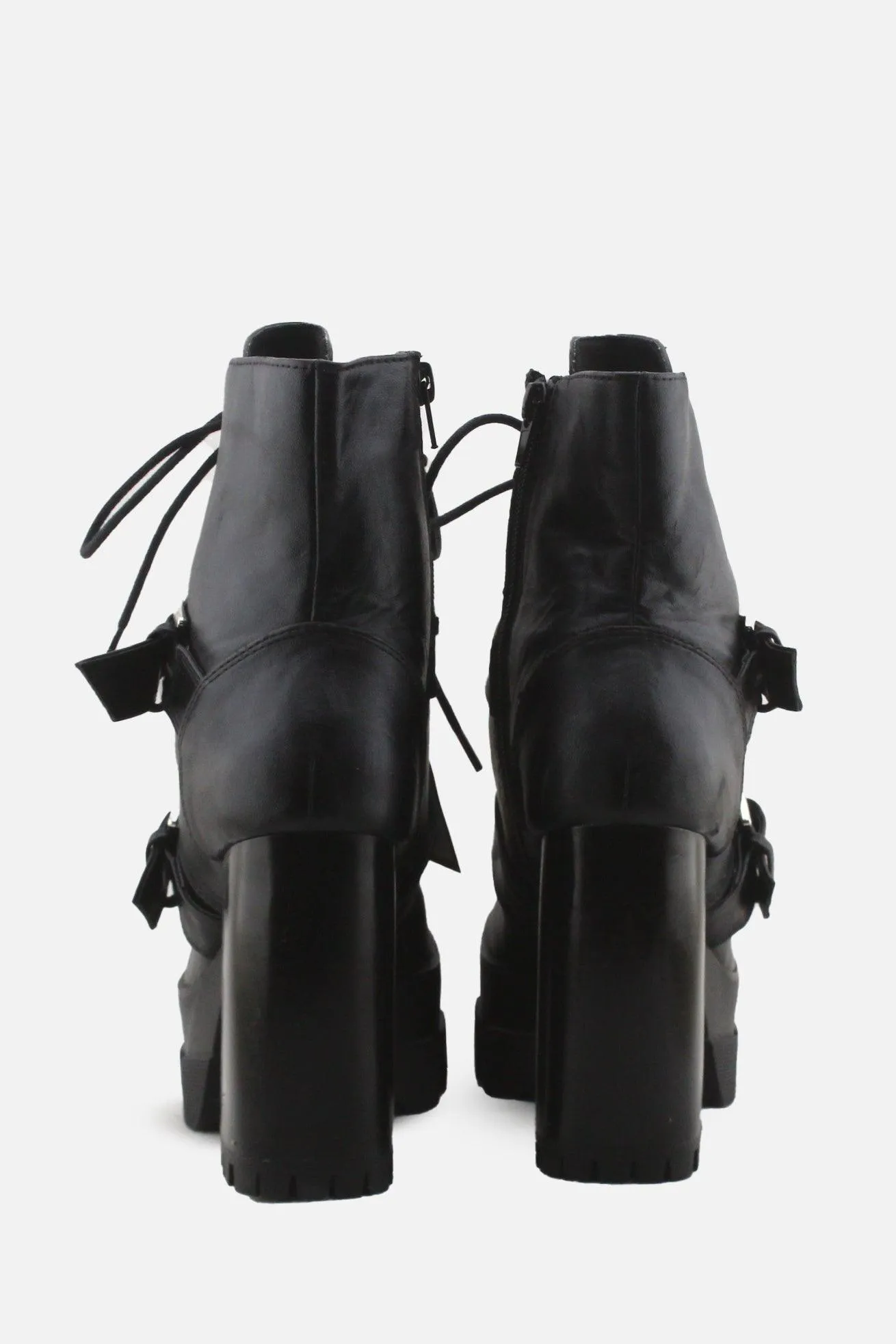 Bershka Laces Buckle Straps Platform Boots | 100% Authentic Leather