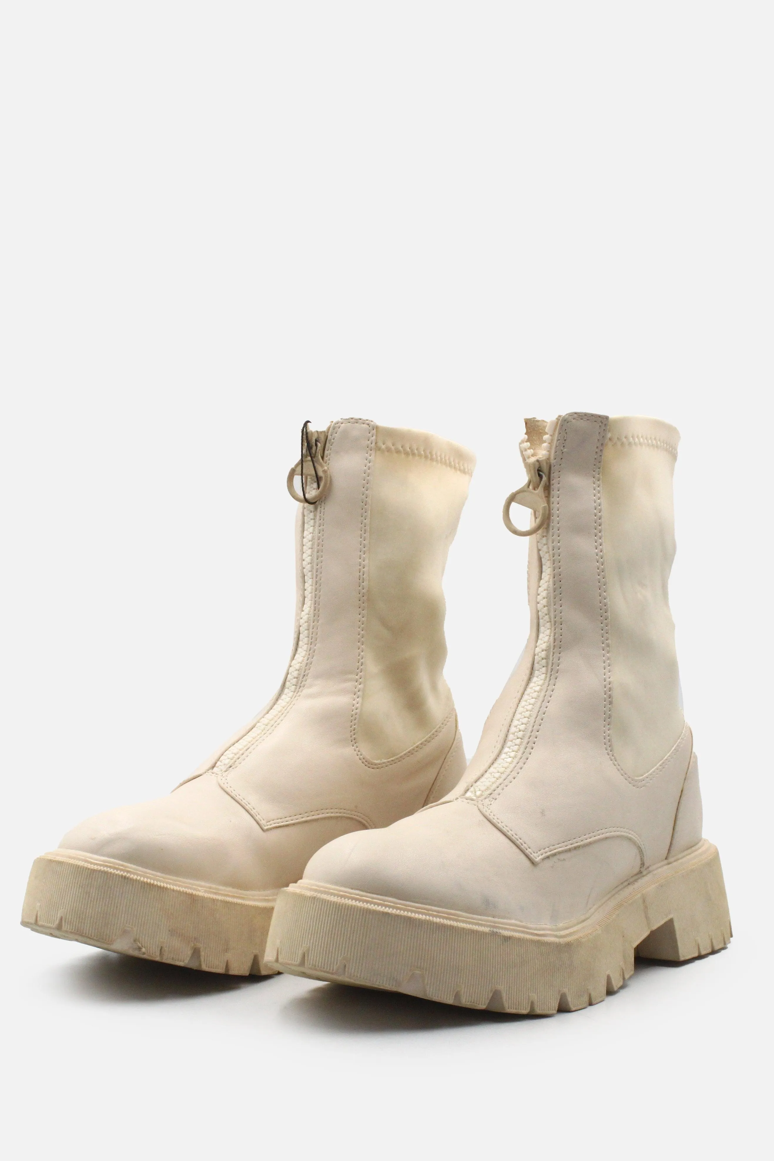 Bershka Zipper Stretchable Combat Ankle Boots | 100% Authentic Leather