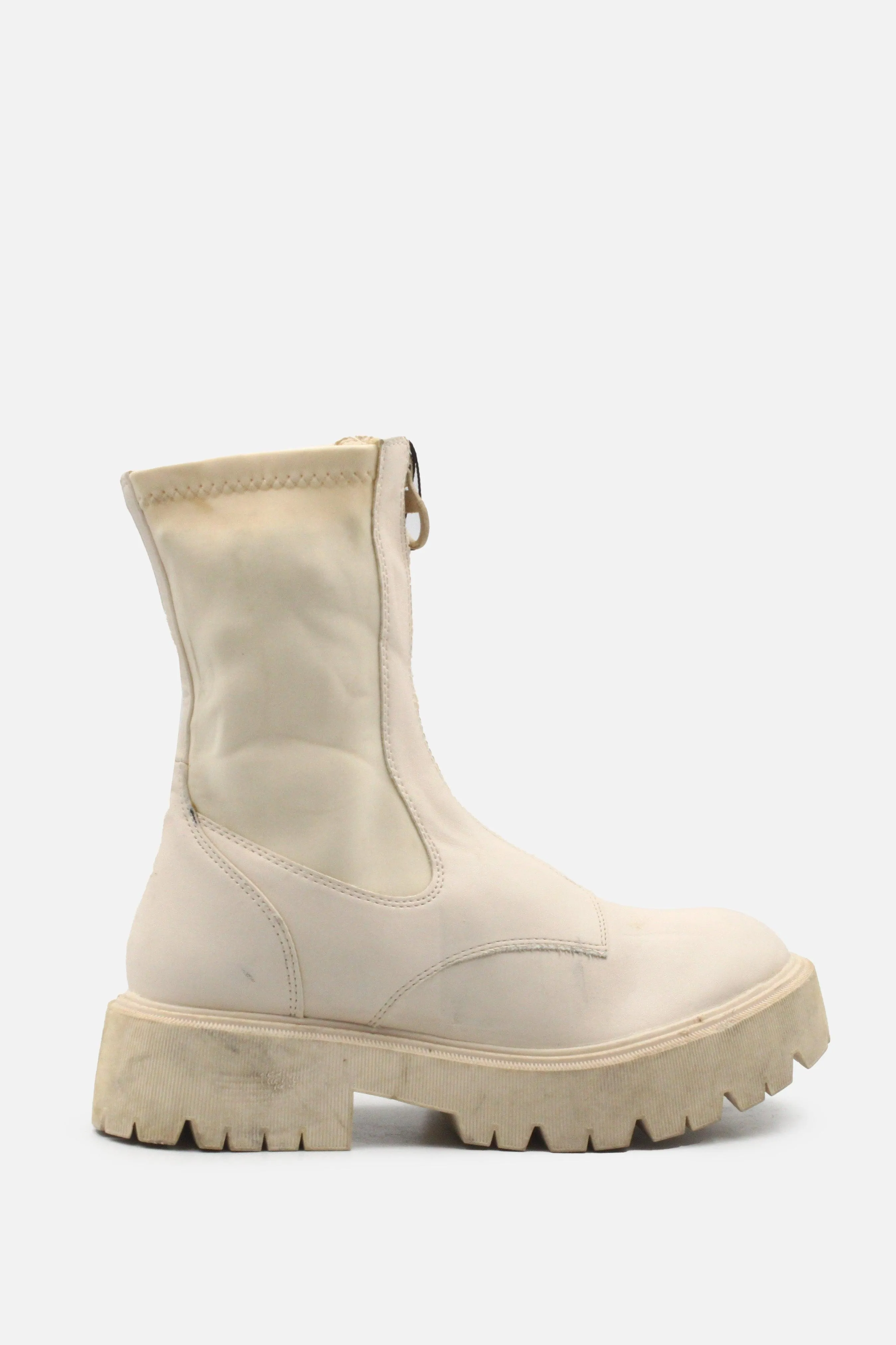 Bershka Zipper Stretchable Combat Ankle Boots | 100% Authentic Leather