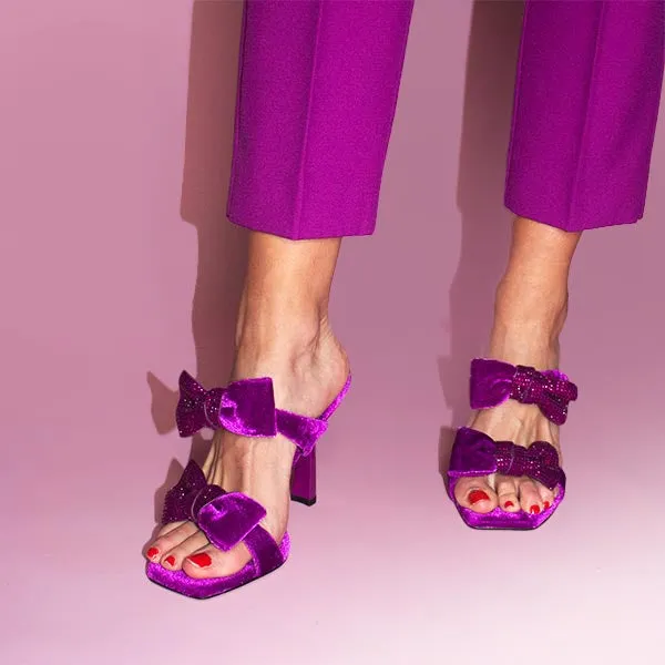 Beynat Bright Purple | Velvet Bow Mule