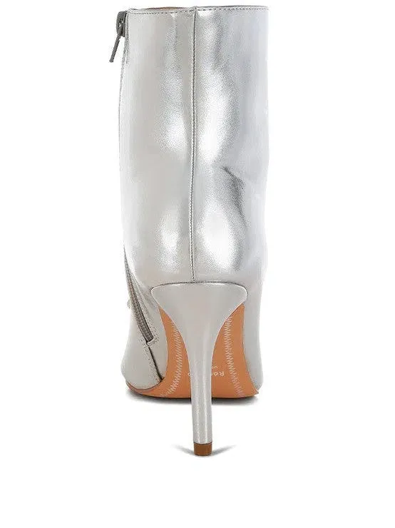 Beyond Ordinary Bow Detail Metallic High Ankle Boots | Silver