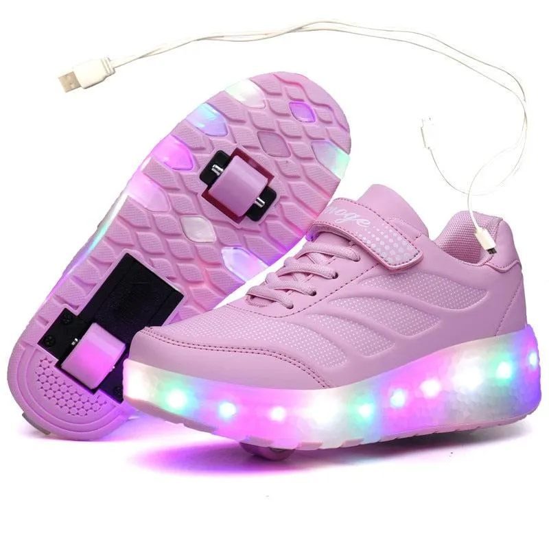 Black Pink Led Roller Shoes Black  |  Kids Led Light Roller Heel Wheel Shoes  | Usb Rechargeable Shoes For Girls & Boys