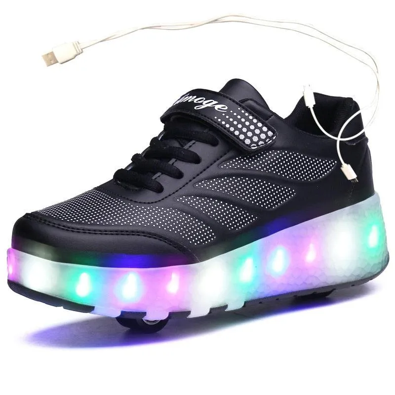 Black Pink Led Roller Shoes Black  |  Kids Led Light Roller Heel Wheel Shoes  | Usb Rechargeable Shoes For Girls & Boys