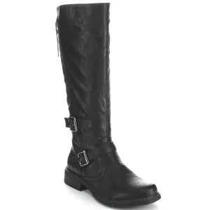 Black Riding Double Ankle Strap Knee-high Women's Vegan Biker Boots